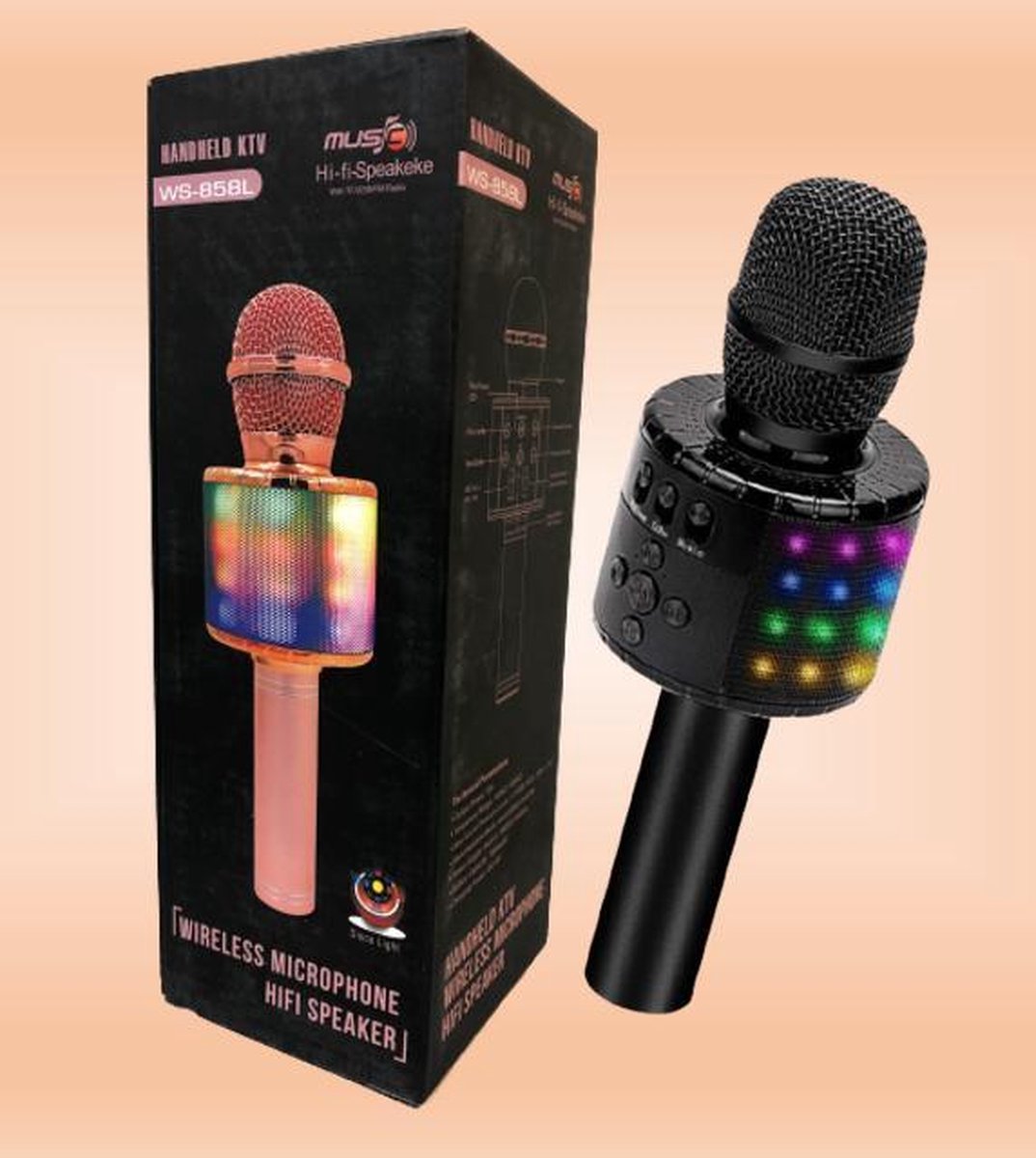 B-Joy Karaoke Microfoon Karaoke set voor Kinderen Met LED-verlichting Bluetooth | Kleur Zwart